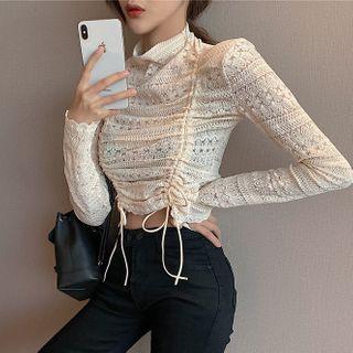 Drawstring Lace Cropped Blouse