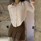 Plain Asymmetrical Shirt / High Waist Mini Pencil Skirt