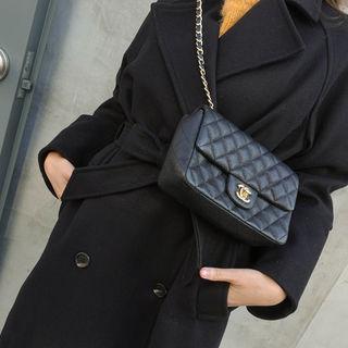 Double-breasted Coat With Sash Black - One Size