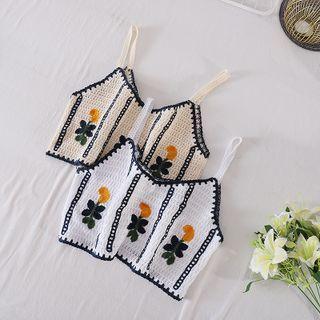Flower Embroidered Knit Suspender Top