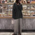 Open Front Cardigan / Knit Camisole Top / Velvet Wide Leg Pants / Set