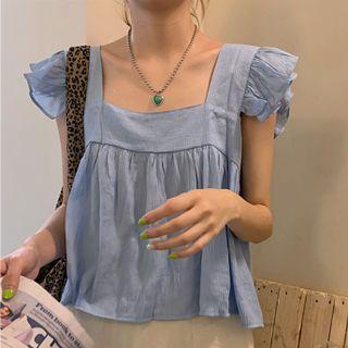 Sleeveless Ruffle Trim Square-neck Top