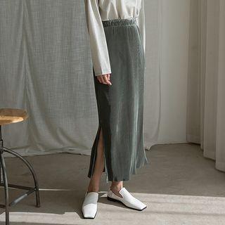 Slit-side Crystal-pleat Maxi Skirt