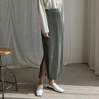 Slit-side Crystal-pleat Maxi Skirt
