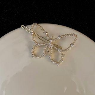 Butterfly Faux Pearl Hair Clip Gold - One Size