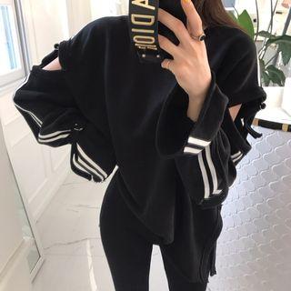 Cutout Sleeve Striped Sweatshirt