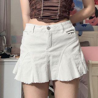Plain High Waist Raw Hem A-line Miniskirt