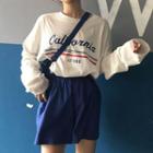 Long-sleeve Lettering T-shirt / Elastic Waist Shorts