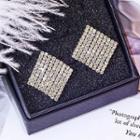 Square Rhinestone Earring 1 Pc - Silver - One Size