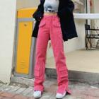 High Waist Zip-up Cargo Straight Leg Pants