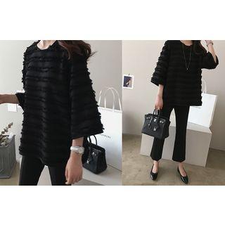 3/4-sleeve Fringed-trim Top