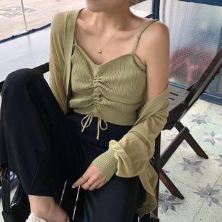 Spaghetti-strap Knit Top / Sheer Light Jacket
