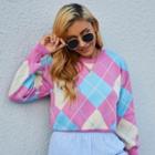 Argyle Color Block Loose-fit Knit Sweatshirt