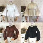 Frill Trim Cross Strap 3/4 Sleeve Blouse