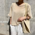 Roll-edge Summer Knit Top Beige - One Size