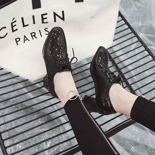 Patent Block Heel Derby Shoes