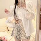 Lace Shirt / Snakeskin Mini Skirt