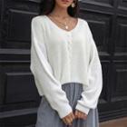 Long Sleeve V-neck Cable-knit Loose-fit Sweater