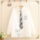 Set: Rabbit Print Shirt + Plaid Neck Tie As Shown In Figure - One Size