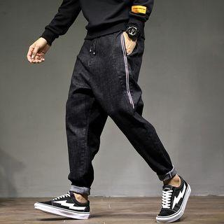 Drawstring Striped Straight-cut Jeans