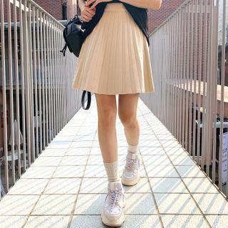 Pleated Knit Miniskirt