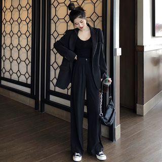 Long-sleeve T-shirt / Wide Leg Pants / Blazer / Set