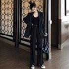 Long-sleeve T-shirt / Wide Leg Pants / Blazer / Set