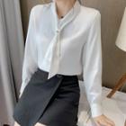 Long-sleeve Buttoned Mock-tie Blouse