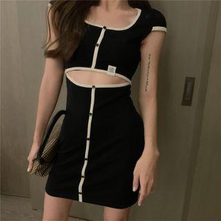 Contrast Trim Short-sleeve Cutout Mini Bodycon Dress