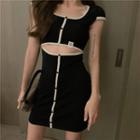 Contrast Trim Short-sleeve Cutout Mini Bodycon Dress