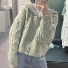 Hooded Cable-knit Zip-up Cardigan