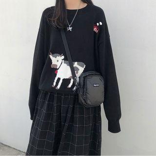 Cow Print Sweater / Plaid Midi A-line Skirt