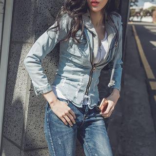 Distressed Denim Hoodie Jacket
