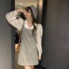 Long-sleeve V-neck Blouse / Slim-fit Sleeveless Dress