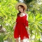 Elbow-sleeve Cutout Chiffon Playsuit