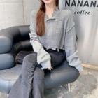 Round-neck Button-up Ripped Crop Cardigan