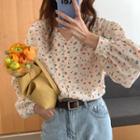 Long-sleeve V-neck Floral Shirt As Shown In Figure - One Size