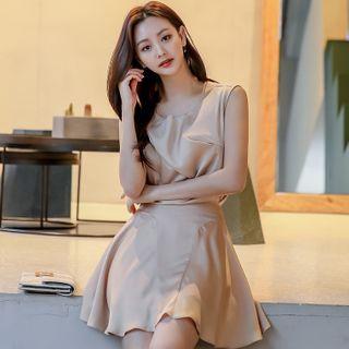 Set: Sleeveless Satin Top + Mini Skirt