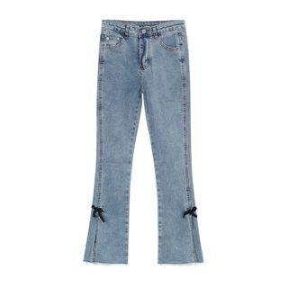High-waist Bow Denim Cropped Bell-bottom Pants