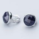 925 Sterling Silver Stone Earring 1 Pair - S925 Silver - Earrings - Dark Purple - One Size
