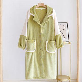 Two-tone Button-up Fleece Robe