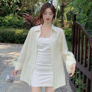 Long-sleeve Plain Shirt / Plain Skinny Tube Dress