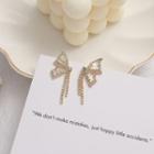 Butterfly Rhinestone Fringed Earring 1 Pair - 925silver Earrings - Silver - One Size