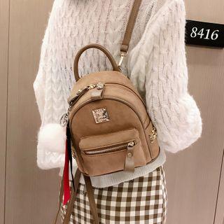 Pom Pom Faux Suede Backpack