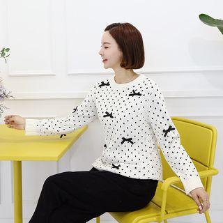 Ribbon Embellished Polka-dot Sweater