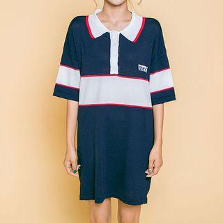 Short-sleeve Color-block Polo Dress