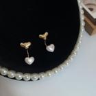 Heart Faux Pearl Alloy Dangle Earring 1 Pair - Stud Earring - S925 Silver Needle - Heart - Gold - One Size