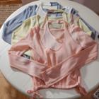 Mock Two-piece Cold-shoulder Tie-side T-shirt