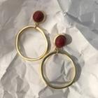 925 Sterling Silver Hoop Dangle Earring 1 Pair - Dark Red Bean - Gold - One Size