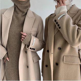 Turtleneck Sweater Dress / Double Breasted Long Coat